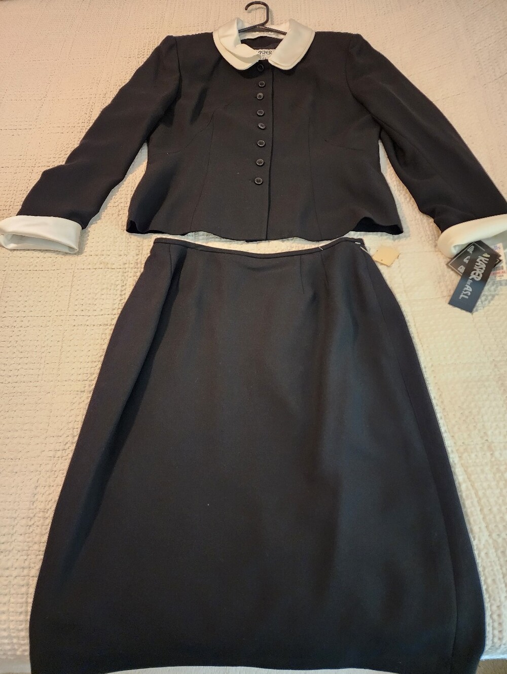 Kasper + ASL Black Two-Piece Skirt Suit Detachable Cream Trim NWT Sz 12 Career
